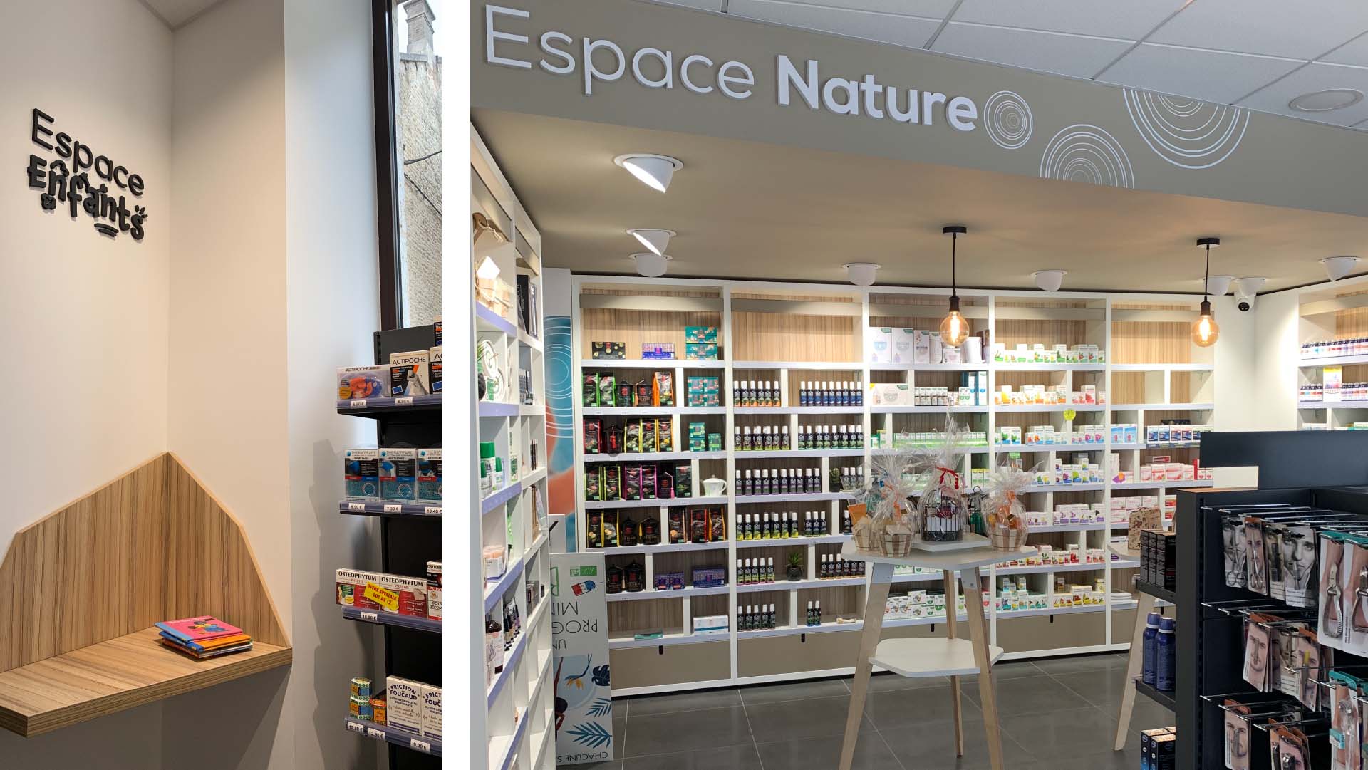 espace enfant étagère espace nature officine