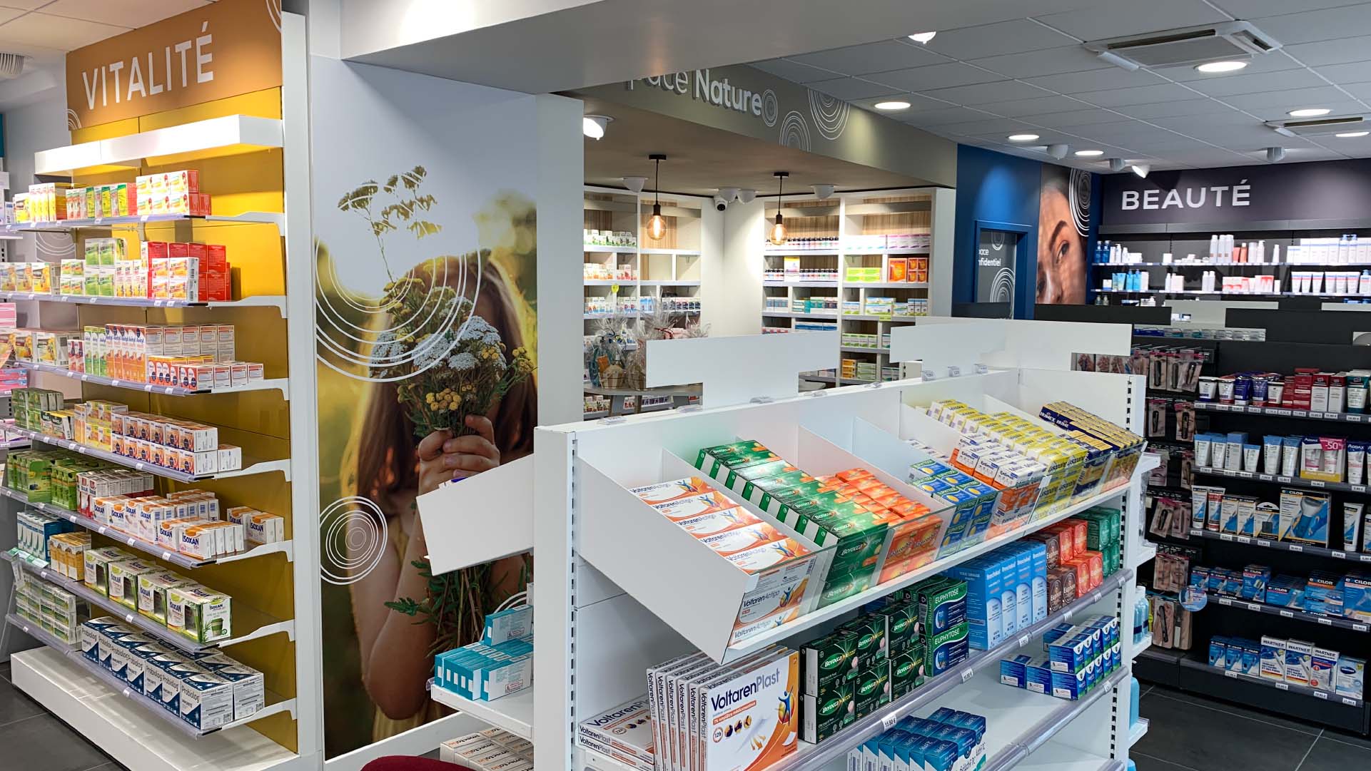 présentoir produit pharmaceutique vitalité nature beauté